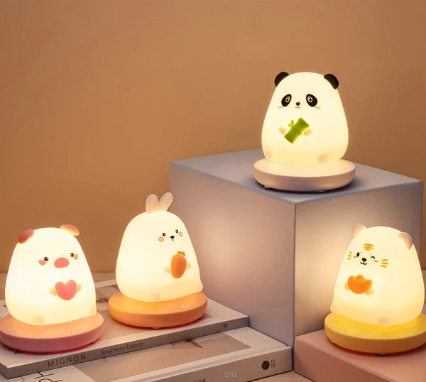 LED Night Lights for Children - Cute Animal Pig and Rabbit Lamp with Touch Sensor, USB Rechargeable