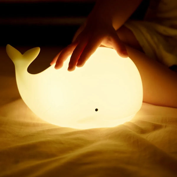 7-Color Cute Whale Silicone Night Light - USB Rechargeable LED Lamp for Kids Room Decor