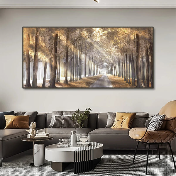 Autumn Forest Foggy Landscape Canvas Wall Art - Modern Living Room Decor