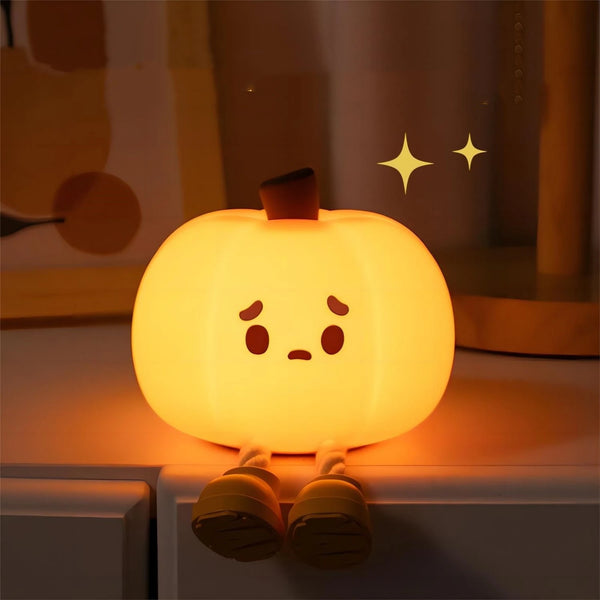 Halloween Pumpkin Night Light - Soft Silicone Dimmable Lamp with Timer for Kids