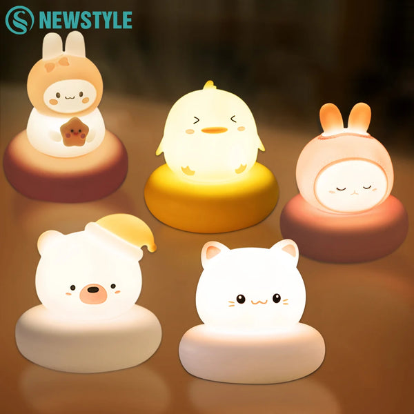 Cute Animal Night Light - 3-Level Dimmable USB Rechargeable Lamp for Kids and Nursery