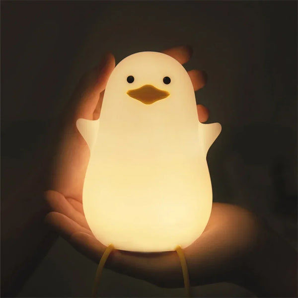 LED Night Lamp Cute Duck Silicone Sleeping Light - USB Rechargeable Touch Sensor Bedside Lamp for Kids