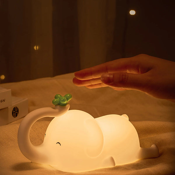 Children's Elephant Silicone Night Light - Dimmable Bedside Lamp with Timer