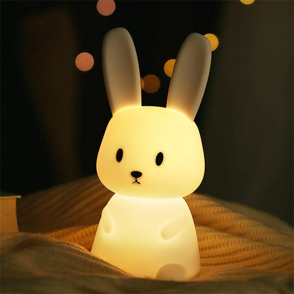 LED Night Light Cute Rabbit Silicone Lamp - Dimmable USB Rechargeable for Kids' Bedroom