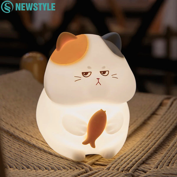 Cute Cat Silicone Night Light - Dimmable Rechargeable Lamp for Kids' Room